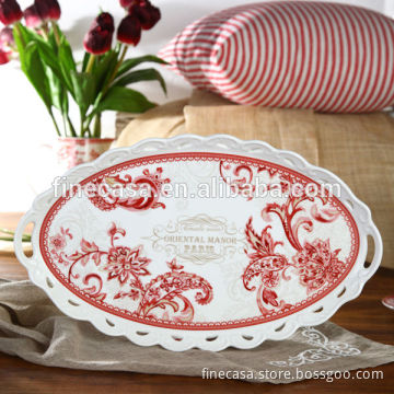 15 Inches Elegant Fine New Bone China Ceramic Oval Dish of Oriental Manor